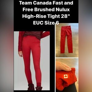 Size 6 Team Canada Lululemon Fast and Free brushed Nulux 28”